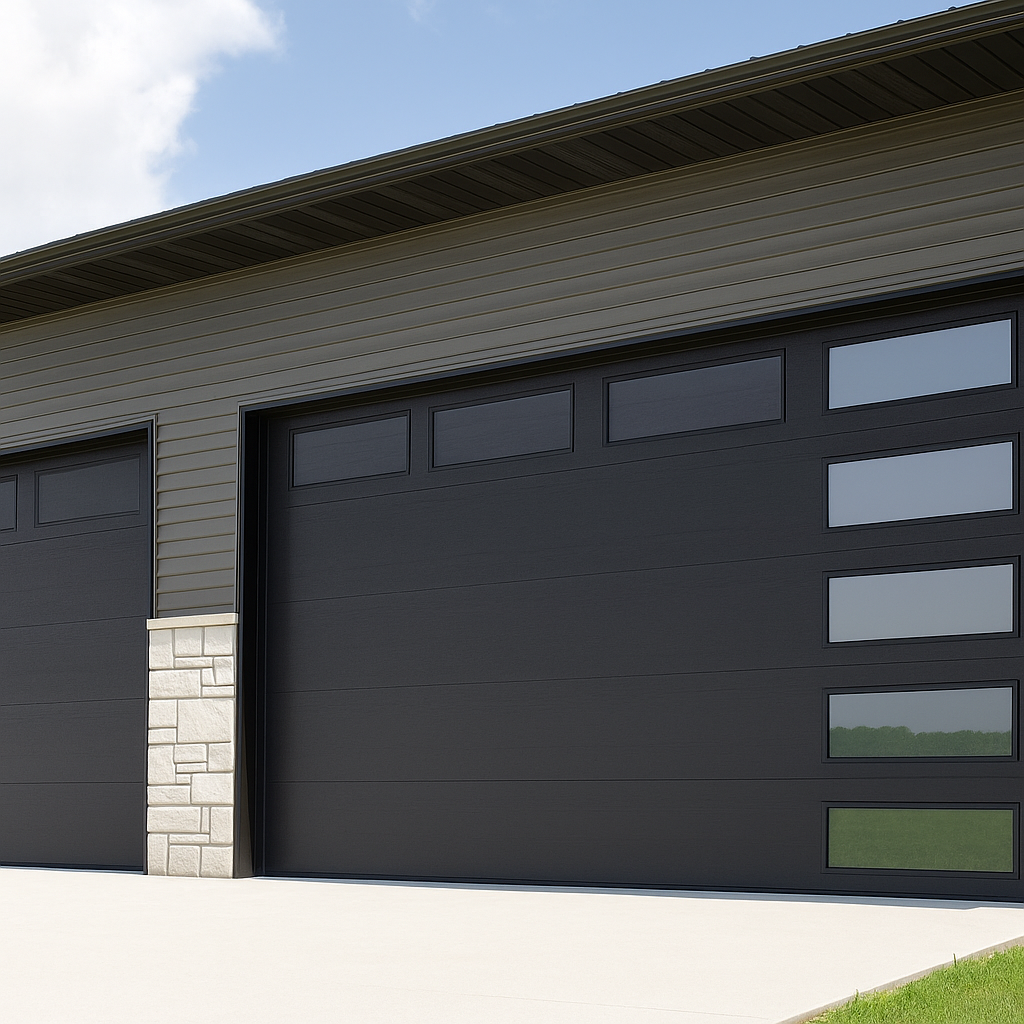 CHI brand steel garage door with decorative windows installed in Spring Texas