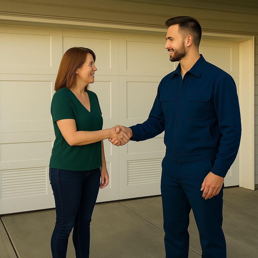 Happy customer after garage door service in Spring TX