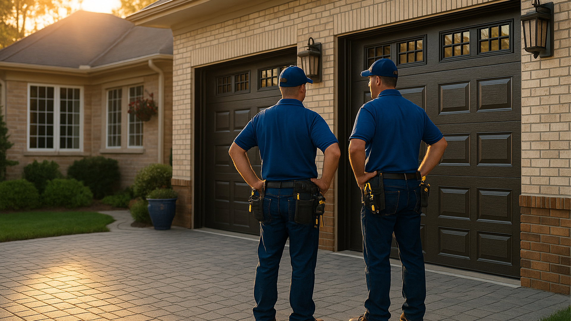 Garage Door Technician in Spring TX servicing a residential garage door