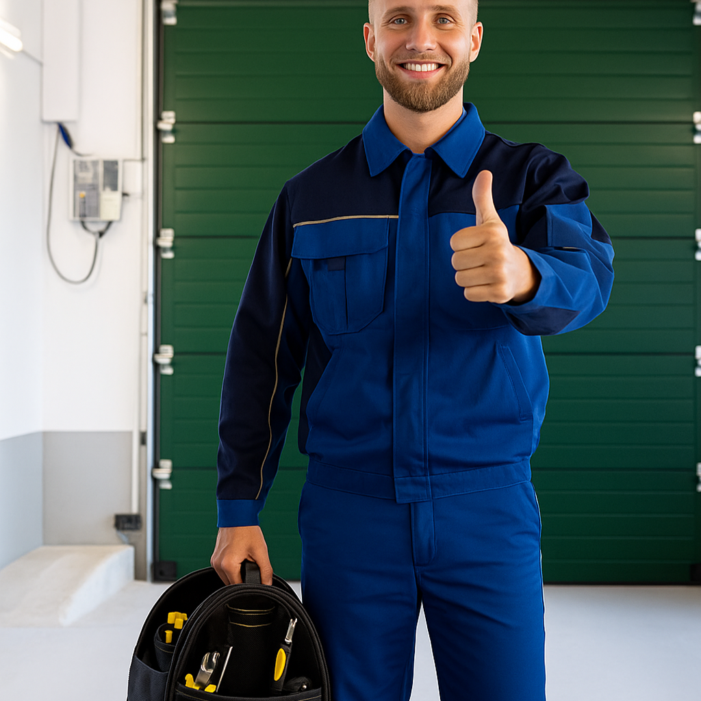 Professional garage door technician servicing a home in Spring Texas