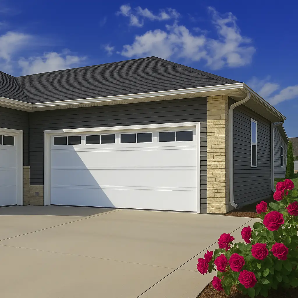 Modern residential garage doors with windows in Spring Texas