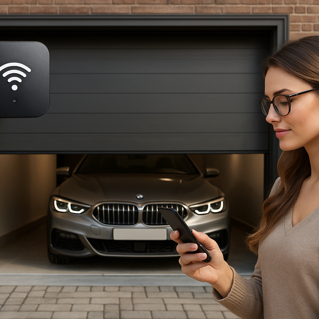 Using a smartphone to open a smart garage door remotely in Spring Texas
