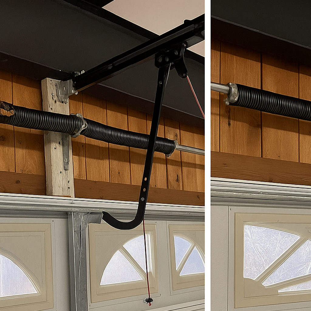 Before and after garage door spring repair in Huffman Texas